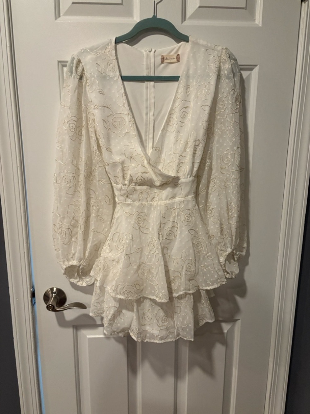 White Floral Tiered V-Neck Mini Dress